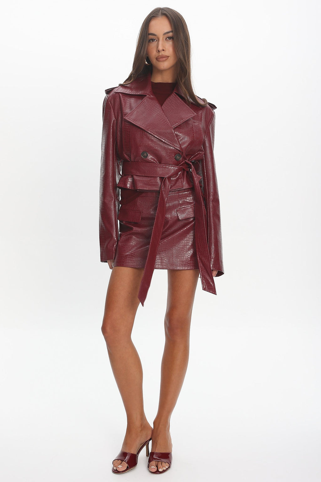 Nial Faux Leather Crop Jacket Burgundy