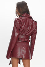 Nial Faux Leather Crop Jacket Burgundy