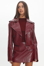 Nial Faux Leather Crop Jacket Burgundy