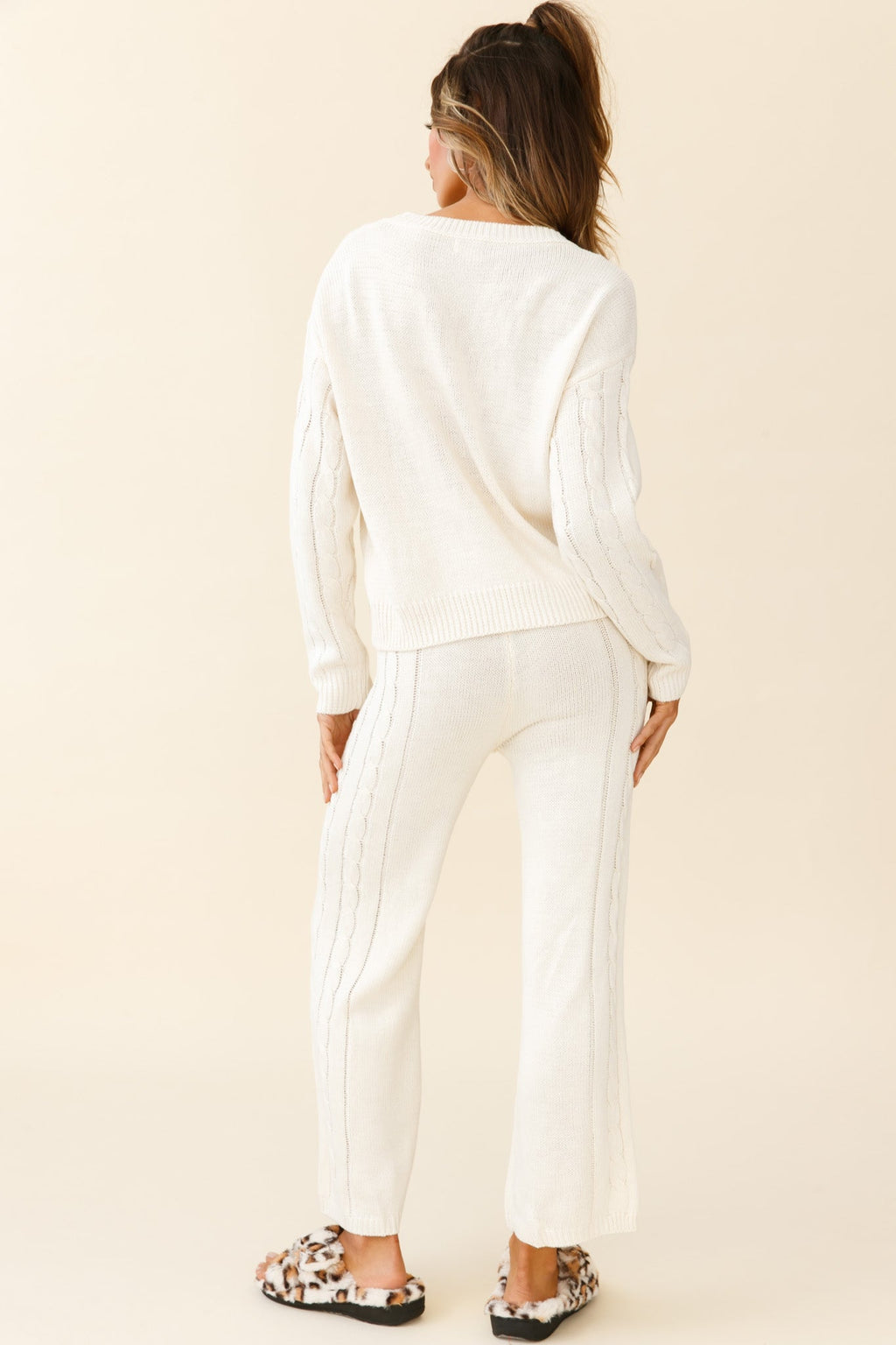 Atlas Cable Knit Accent Pants Cream