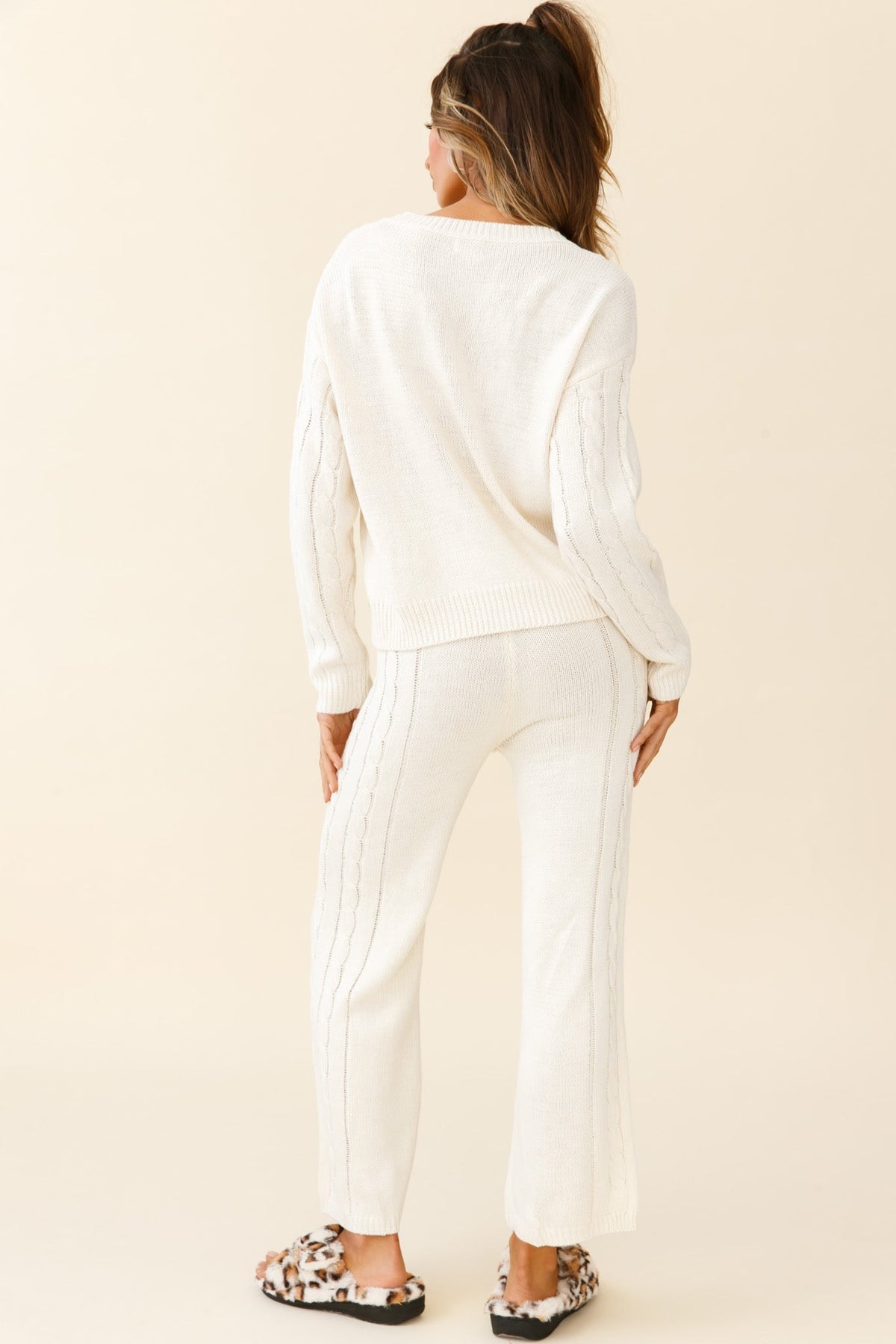 Atlas Cable Knit Accent Pants Cream
