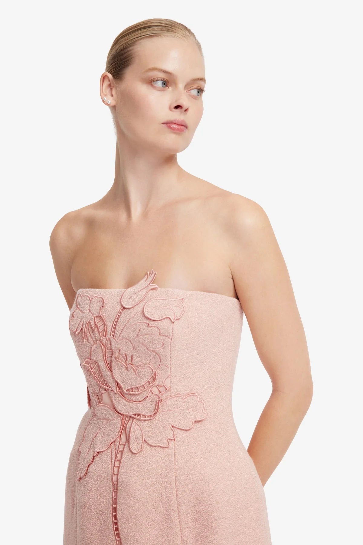 Roselle Appliqué Tweed Bustier Mini Dress - Dusty Pink
