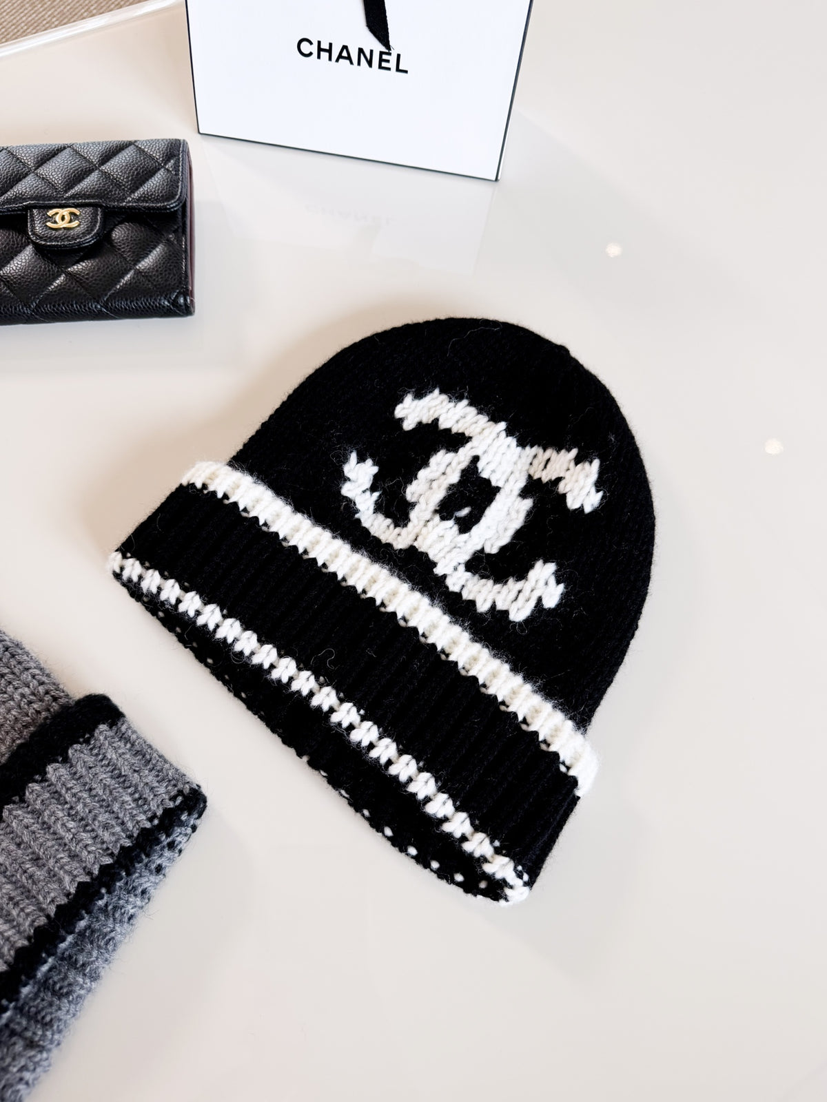 Chanel CC Colorblock Knitted Rib Cold Hat #390620