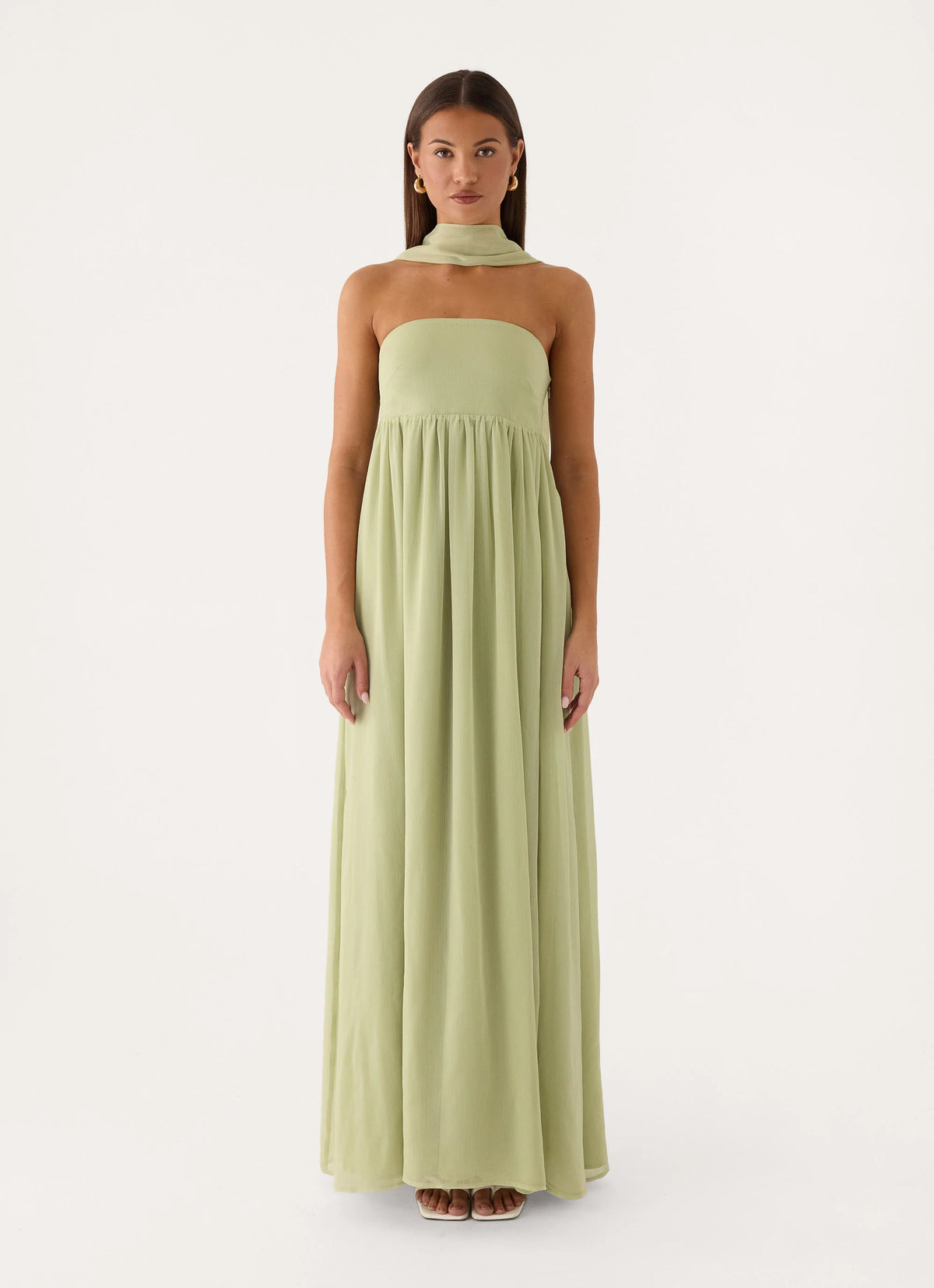 Elarose Scarf Maxi Dress - Soft Lime