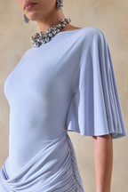 Emerelle | Powder Blue Wide-Neck Maxi Dress With Sash And Draped-Detailing