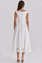 white cotton broderie anglaise boat neck maxi dress