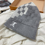 Louis Vuitton Men's and Women's Logo Embroidered Gray Sheep Wool Pom Pom Hat Cap Scarf #73793