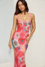 Found Oasis Mesh Maxi Dress Pink