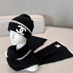 Chanel Women's Classic Black And White LOGO Wool Scarf Cold Hat #328249