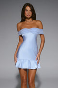 Effortless Beauty Off Shoulder Satin Mini Dress Blue
