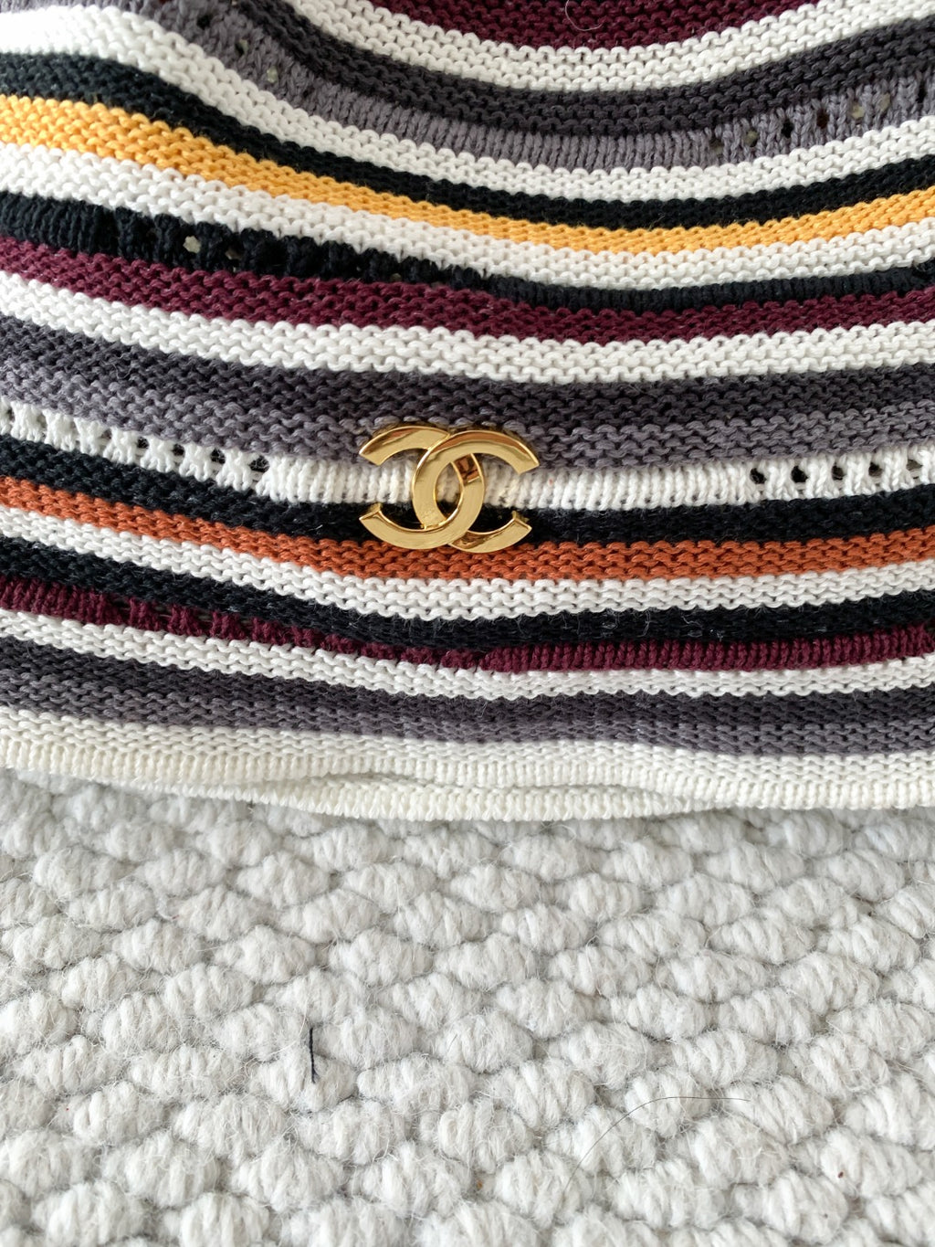 Chanel Cloche Hat Cotton Mixed Fibers Metal Multicolor #384926