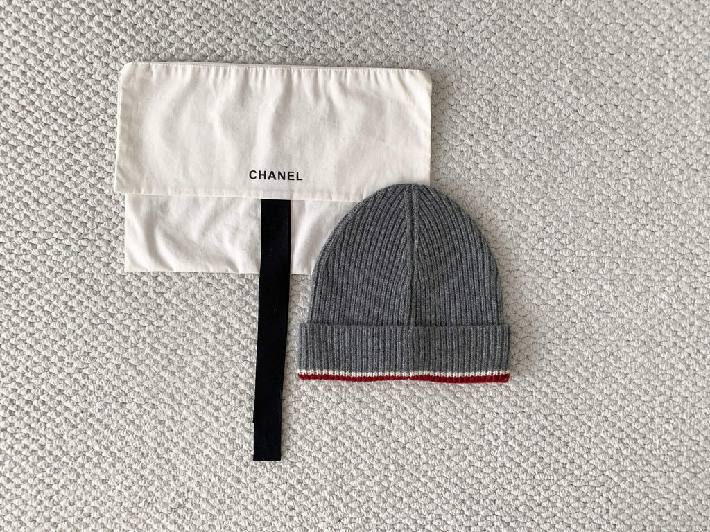 Chanel CC Cashmere Cold Hat Knitted Hat Gray#388505