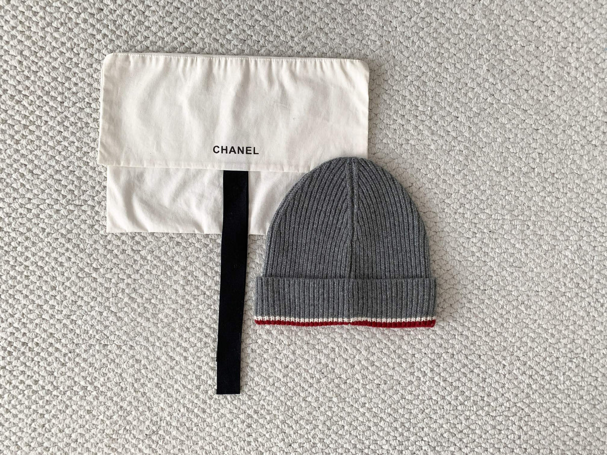 Chanel CC Cashmere Cold Hat Knitted Hat Gray#388505