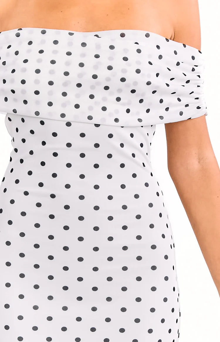 Cole White Polka Mesh Maxi Dress