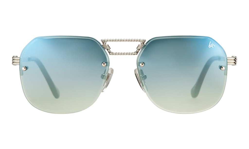 CEO Bevel Rimless Drill Mount 18KT White Gold / Pastel Blue Flash Silver DMCE2 0006 48A5