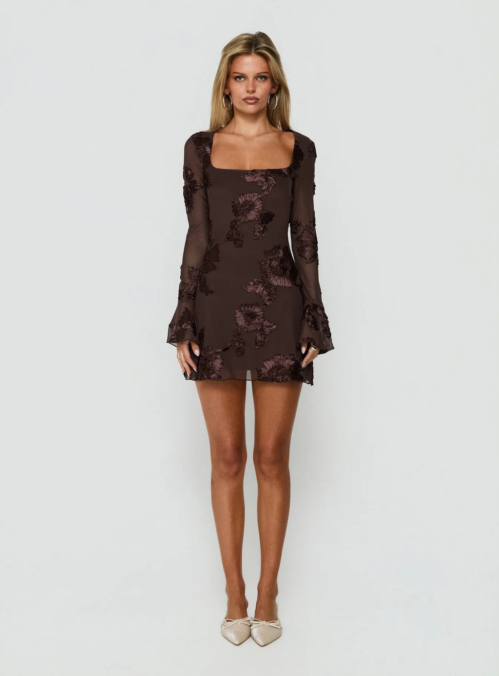Better Love Long Sleeve Mini Dress Chocolate Floral