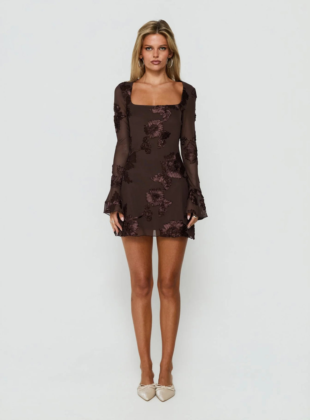 Better Love Long Sleeve Mini Dress Chocolate Floral