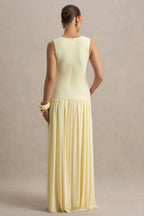 Outline | Lemon Crew-Neck Maternity Maxi Dress With Pleated Skirt
