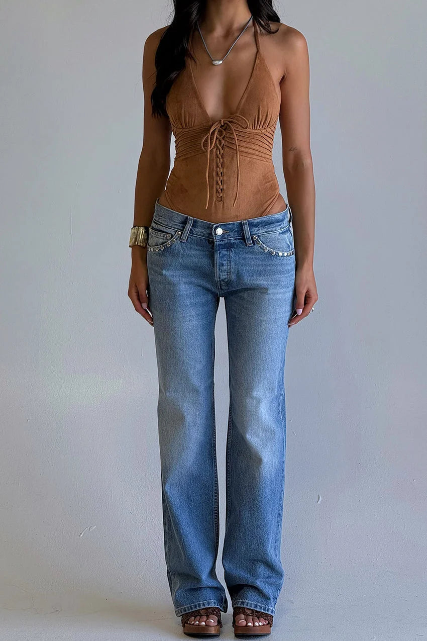 x BELLA HADID Barrel  Suede One Piece Swimsuit - Sunkissed Suede