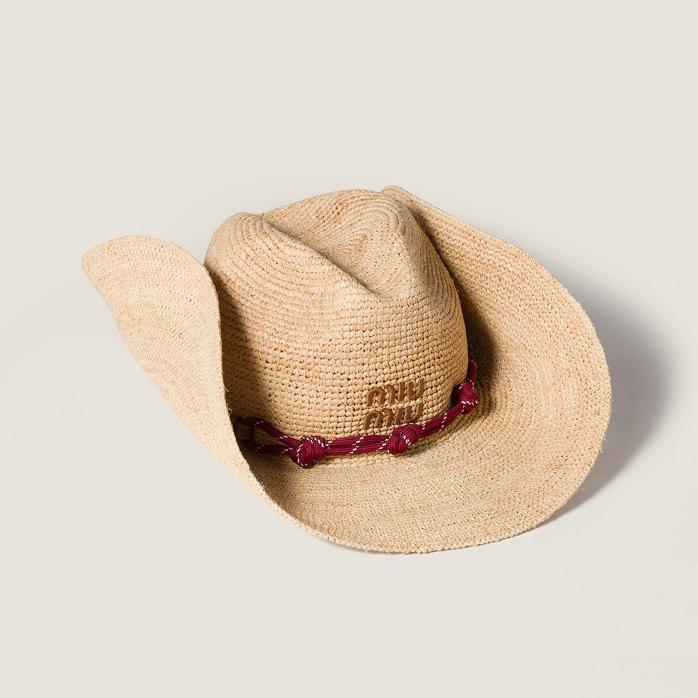 MiuMiu Beige burgundy Raffia Hat #394990