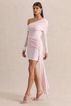 Savita | Light Pink Ruched Asymmetric Mini Dress With Drape