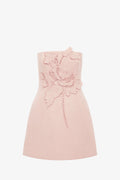 Roselle Appliqué Tweed Bustier Mini Dress - Dusty Pink