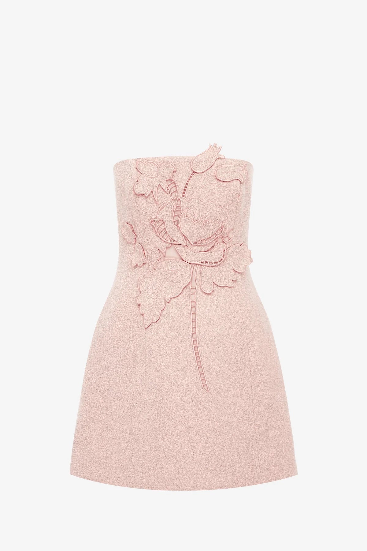 Roselle Appliqué Tweed Bustier Mini Dress - Dusty Pink