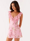 Adrina Ruffle Mini Dress - Pink Floral Print