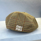 MiuMiu Women's Solid Color V-Pattern Wool Fabric Beret Cap Hat #73985