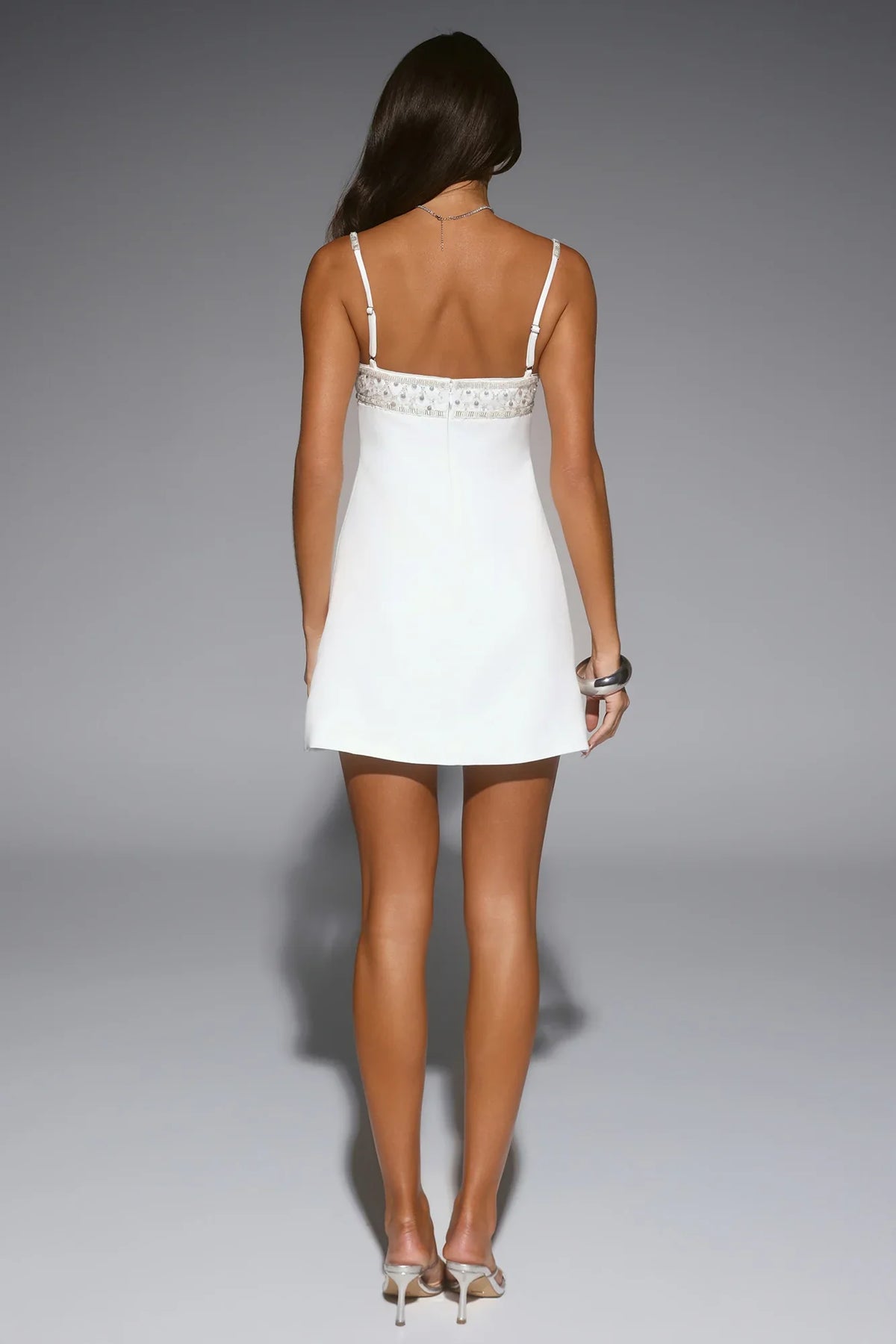 Special Moments Satin Embellished Mini Dress White
