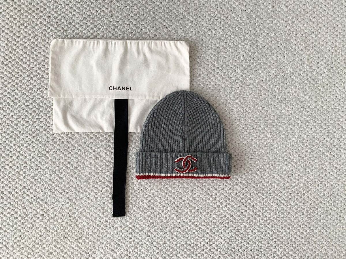 Chanel CC Cashmere Cold Hat Knitted Hat Gray#388505