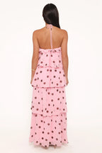 Chasity Halterneck Maxi Dress - Pink Polka Dot