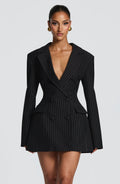 Elvira Mini Dress - Black Pinstripe