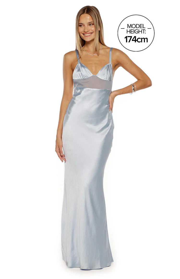 Ava Light Blue Satin Formal Maxi Dress