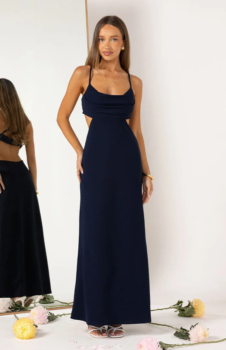 Taleah Navy Crepe Formal Maxi Dress