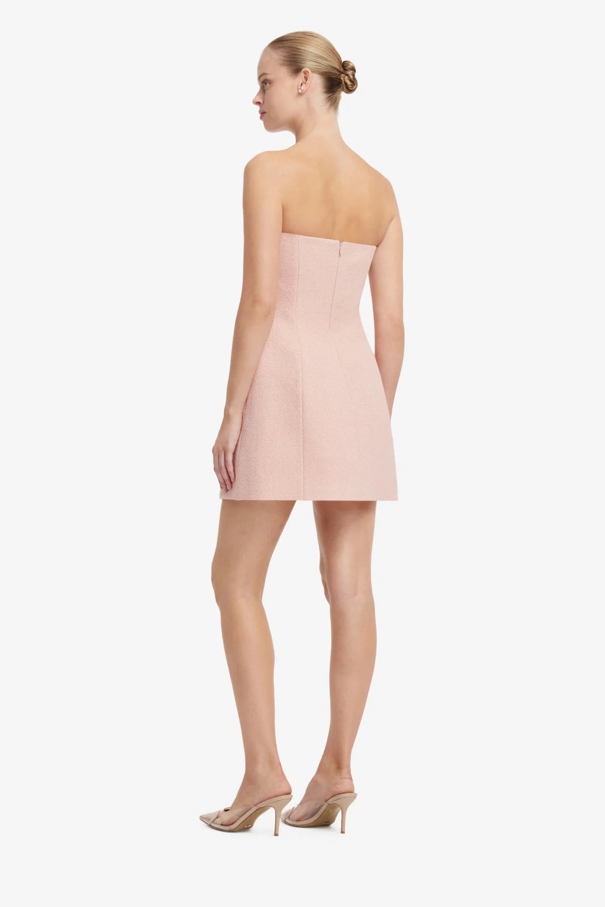 Roselle Appliqué Tweed Bustier Mini Dress - Dusty Pink