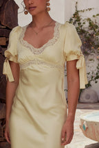 Amanda Lace Trim Maxi Dress in Butter Yellow