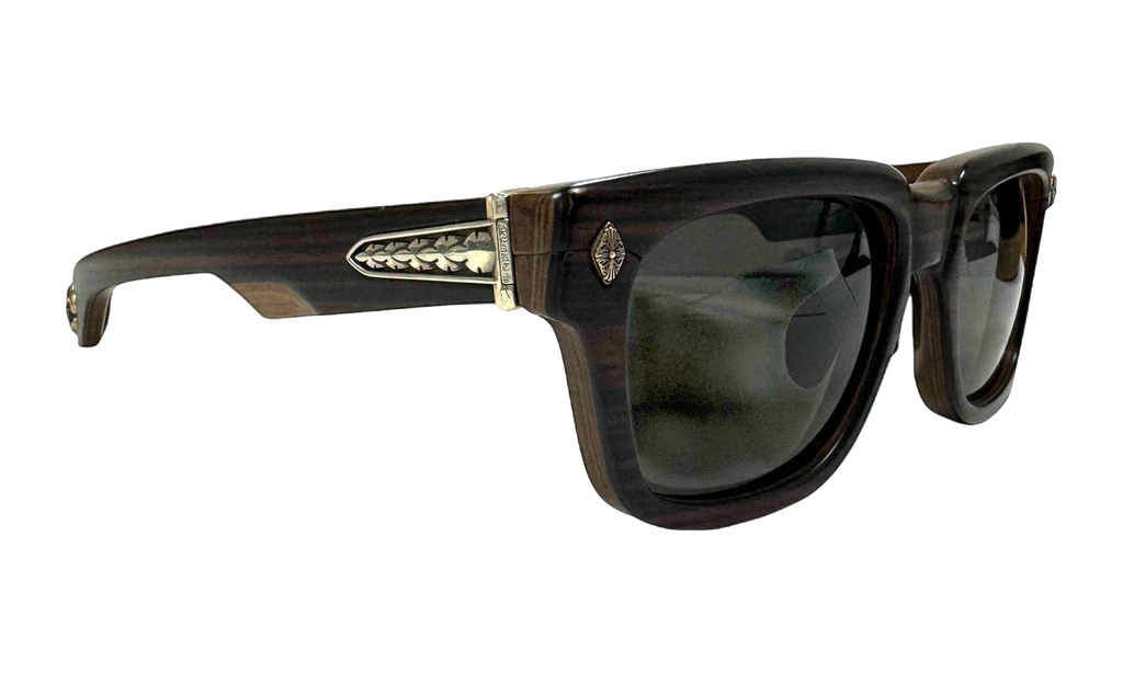 Lilith Wood Frame Sunglasses Ebony Walnut Silver CHRM1094