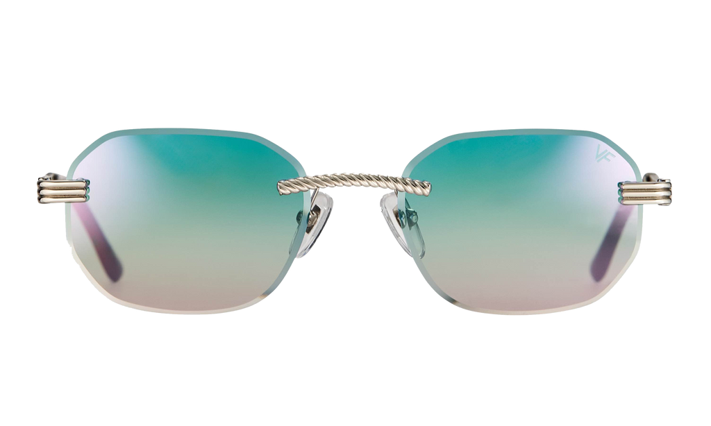 Hustler Rimless Drill Mount 24KT White Gold / Blue / Pink Multi Flash DMHU2 0049 44D1