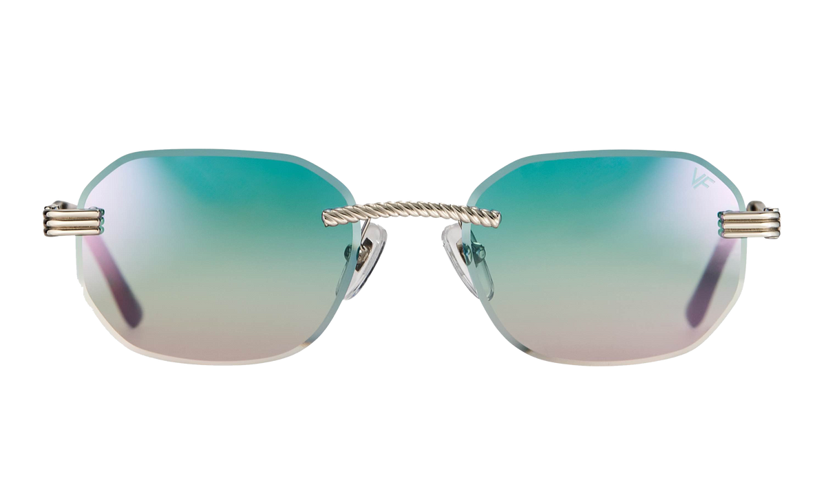Hustler Rimless Drill Mount 24KT White Gold / Blue / Pink Multi Flash DMHU2 0049 44D1