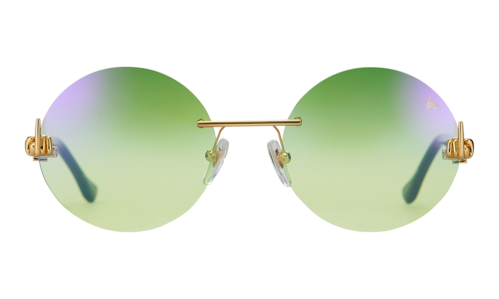 508 Rimless Drill Mount F.U. Edition 24KT Yellow Gold / Black / Powder Green Flash Purple DMMF2 0006 16T4