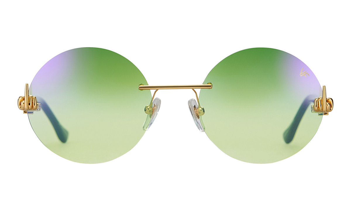 508 Rimless Drill Mount F.U. Edition 24KT Yellow Gold / Black / Powder Green Flash Purple DMMF2 0006 16T4
