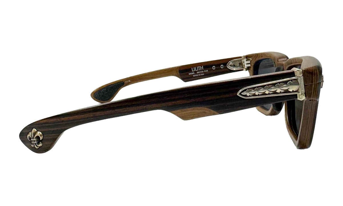 Lilith Wood Frame Sunglasses Ebony Walnut Silver CHRM1094