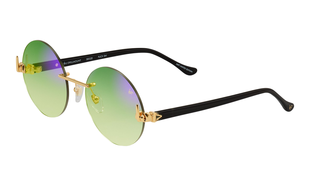508 Rimless Drill Mount F.U. Edition 24KT Yellow Gold / Black / Powder Green Flash Purple DMMF2 0006 16T4