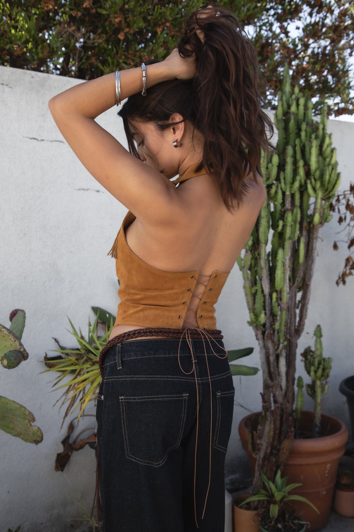 JOSIE Faux Suede Fringe Halter Top