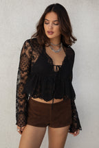 LAREDA Crochet Embroidered Long Sleeve Top