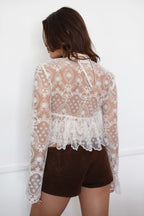 LAREDA Crochet Embroidered Long Sleeve Top
