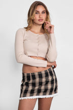 Aliah Micro Ribbed Knit Long Sleeve Top