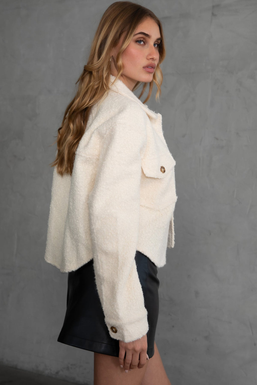 Fray Faux Sherpa Cropped Shacket