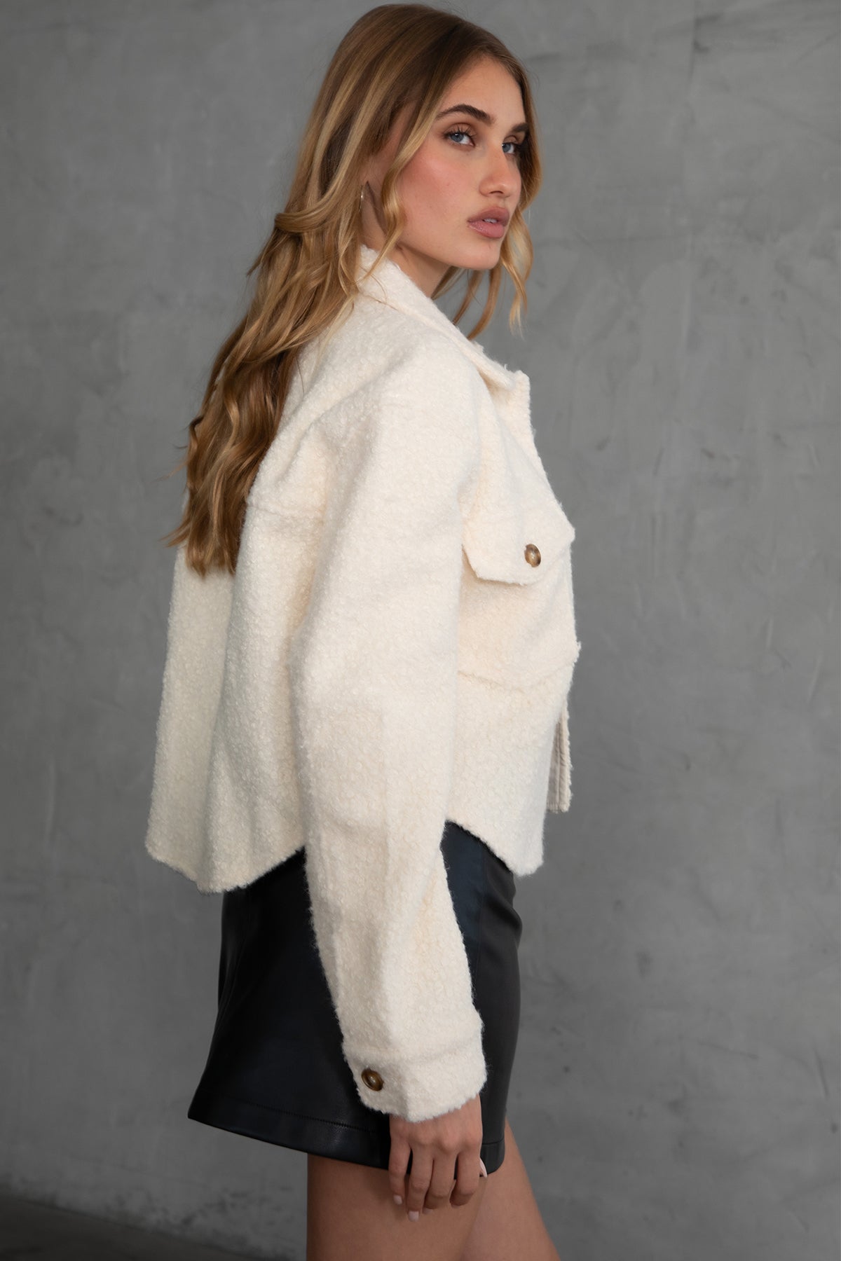 Fray Faux Sherpa Cropped Shacket